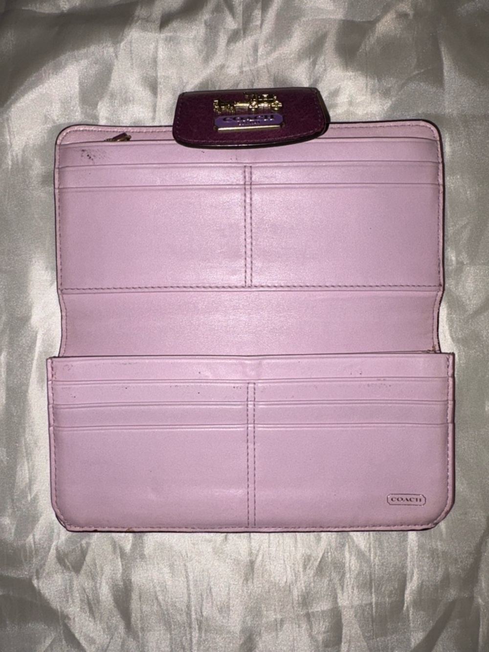 Coach Plum Leather Clutch Wallet with Gold Logo Accent - Picture 2 of 4
